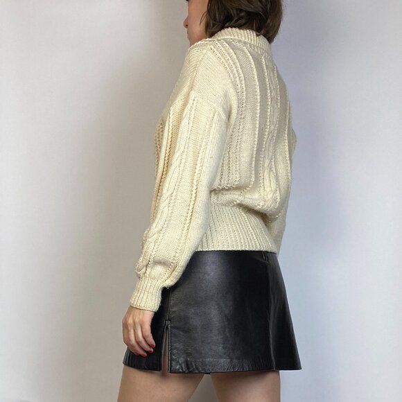 Vintage Cream CABLE Knit FISHERMAN Sweater with Collar Detail! Small to Medium - Picture 2 of 8